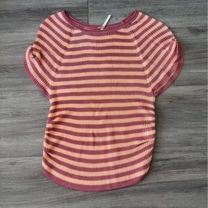 Free people slinky ribbed Striped Short Sleeve baby tee Top in Pink and Orange